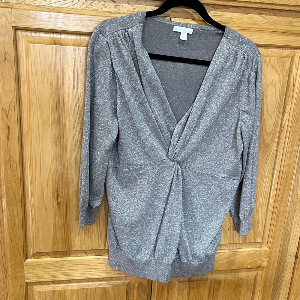 New York & Company Shimmering Silver Knit Top